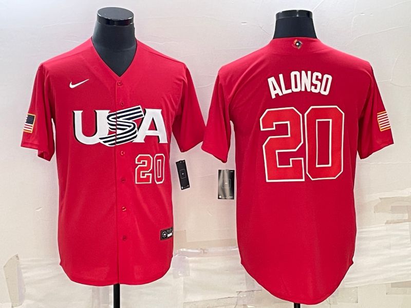 Men 2023 World Cub USA #20 Alonso Red Nike MLB Jersey1->more jerseys->MLB Jersey